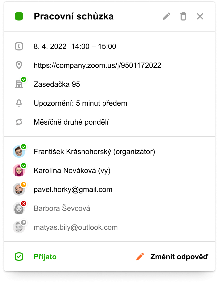 pracovní schůzka v kalendáři